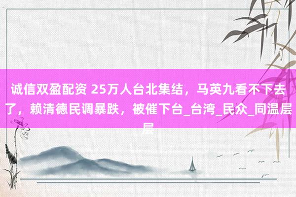 诚信双盈配资 25万人台北集结，马英九看不下去了，赖清德民调暴跌，被催下台_台湾_民众_同温层